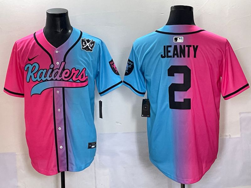 Men 2025 Oakland Raiders #2 Jeanty Blue pink Nike Limited NFL Jersey 007